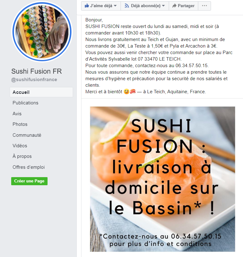 Sushi fusion - Renata et Marcio Machado, les créateurs de Sushi Fusion, vous proposent des assortiments de sushis, makis, sashimis au goût unique réalisés par le Chef dans son atelier au Teich, sur le Bassin d’Arcachon. « Ce qui nous différencie ? L’alliance de recettes japonaises avec la culture brésilienne. Sushi Fusion s’adresse à tous les gourmands et gourmets, qu’ils soient particuliers ou professionnels. Vous aussi, découvrez le goût unique des sushis et makis du Chef Marcio. Des cours de cuisine amateurs et avancés sont également prévus les samedis matins pour les habitants et les entreprises du Bassin afin de favoriser la cohésion d’équipe.